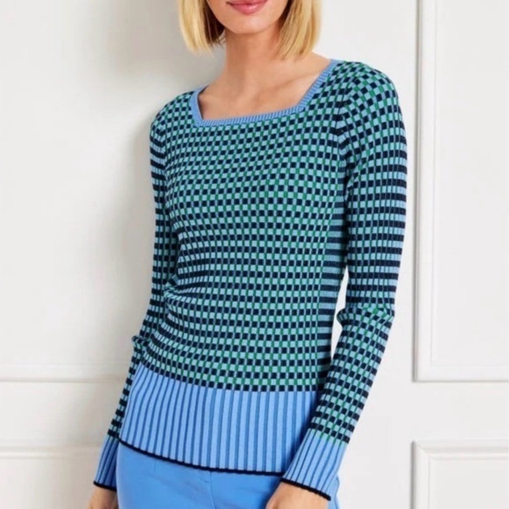 Talbots | Square Neck Check Sweater, MP NWT